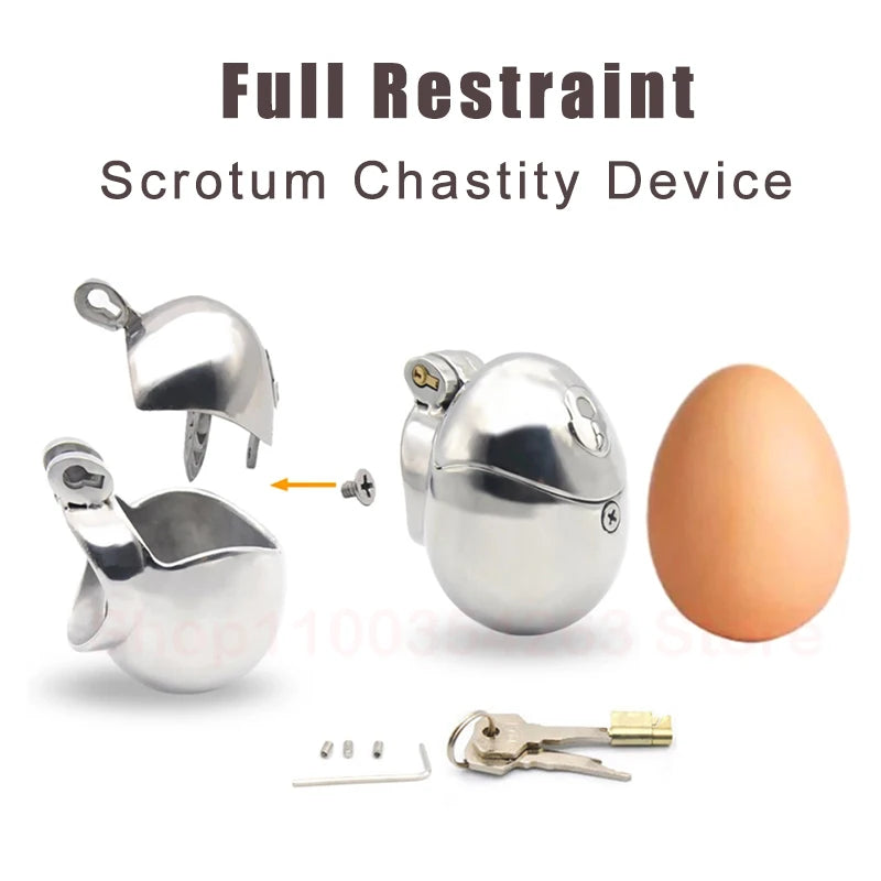 Stainless Steel Fully Restraint Male Chastity Devices With Thorn Ring,Scrotum Ball Stretcher,Metal Cock Cage,BDSM SexToy For Men