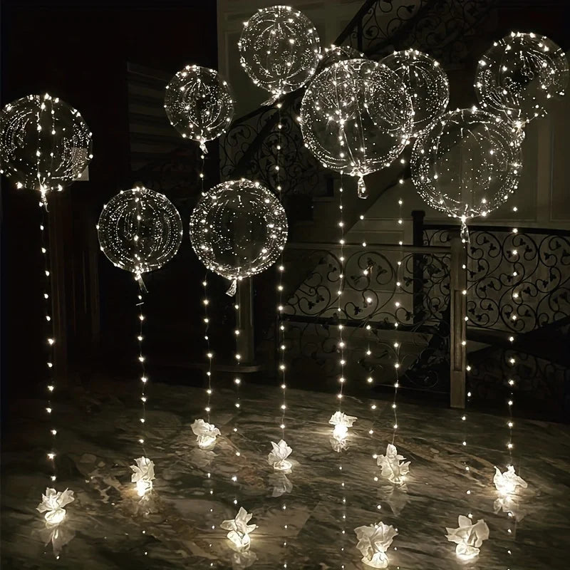 5sets Led Bobo Balloon Light up Glow Clear Balloons 20Inch Bobo Balloon with 3M String Lights Festival Table Centerpiece Decor