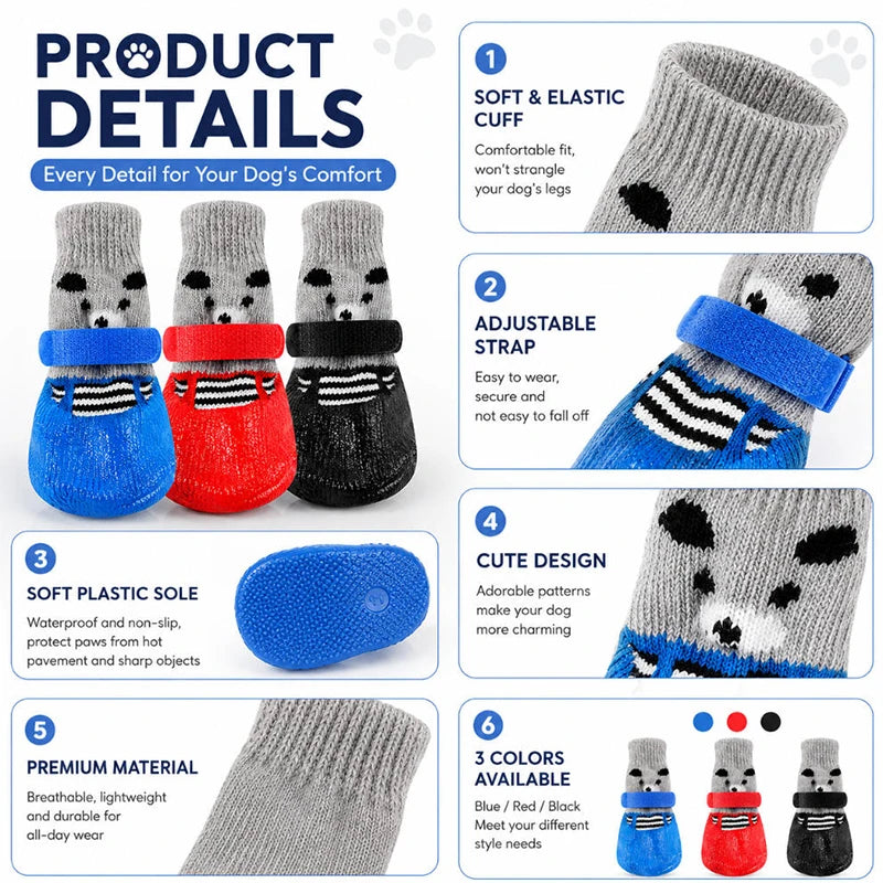 Autumn Winter Pet Dog Shoes Sock Waterproof Cats Dogs Rubber Socks Non-slip Dog Rain Snow Boots Socks Dogs Knitting Warm Sock