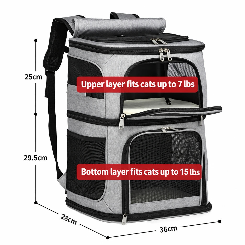 Pet Supplies Large Capacity Double Layer Pet Bag Easy to Put Two Cat Backpacks Foldable Oxford Cloth Dog Bag