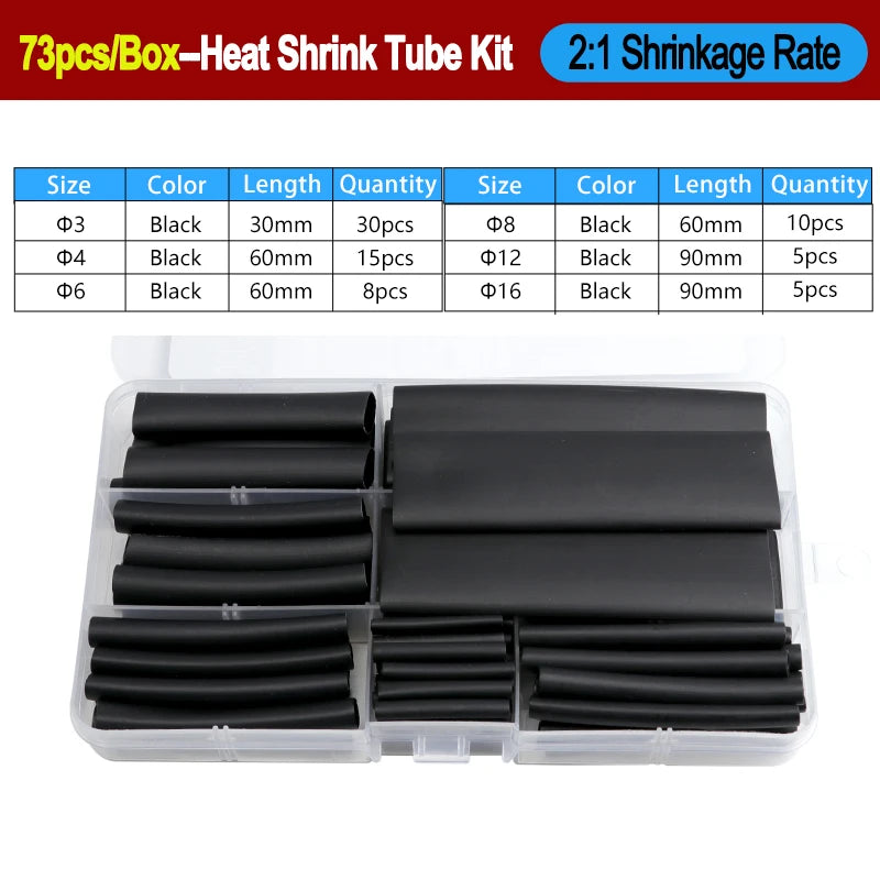 2:1/ 3:1/4:1 Heat Shrink Tube Set 73~900pcs Shrinkage Tubing Kit Cable Repair Protecter Wire Insulation Thermoresistant Sleeving