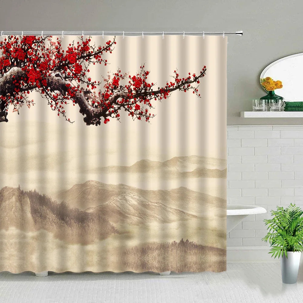 Rose Butterfly White Flower Shower Curtain Floral Print Waterproof Polyester Bathroom Curtain Fabric For Bathtub Decoration