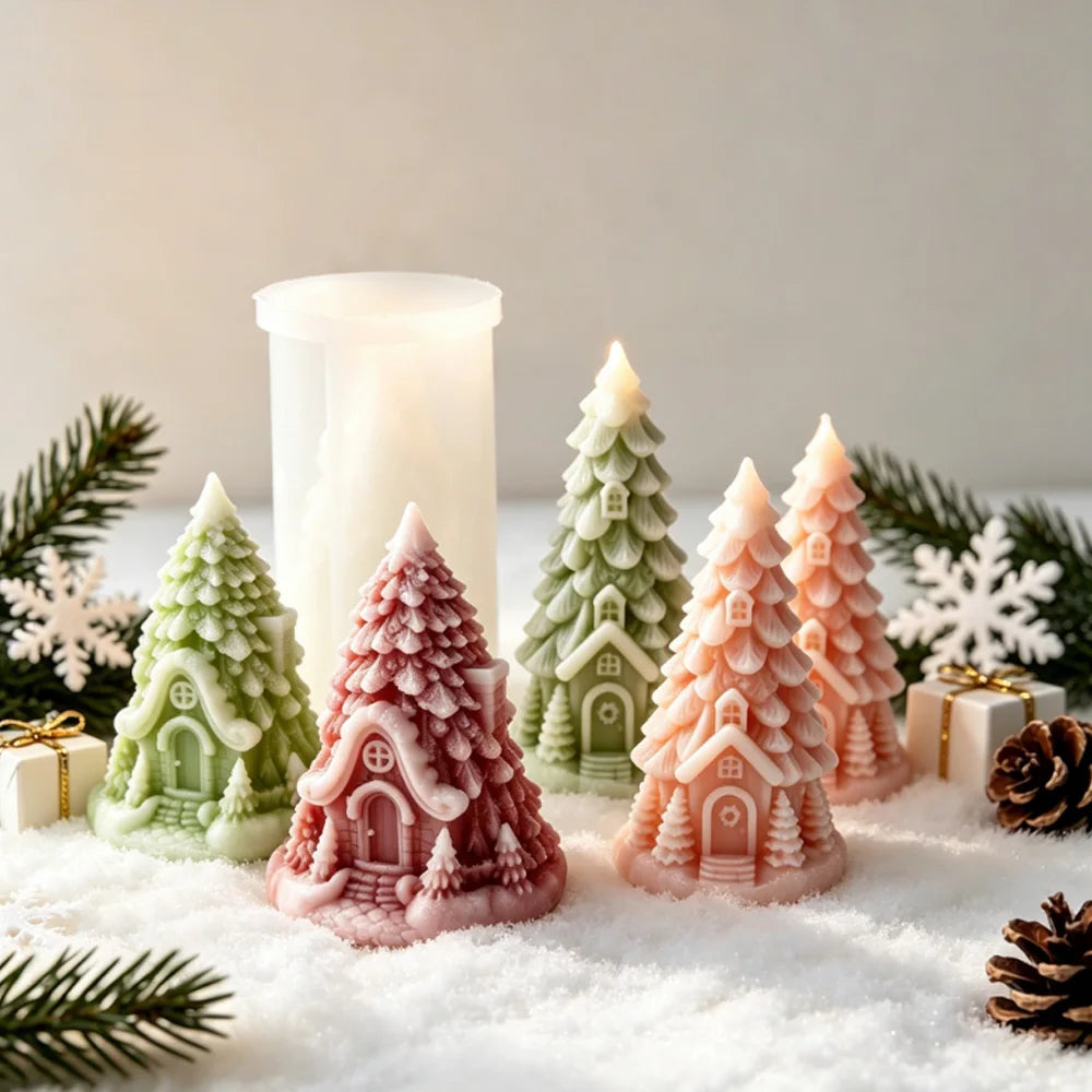 Christmas Tree House Epoxy Resin Casting Silicone Mould Aromatherapy Gypsum Candle DIY Home Decoration Mold