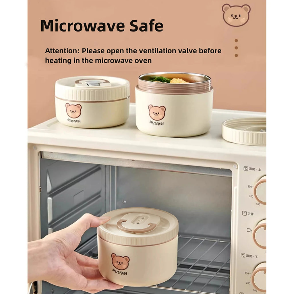 WORTHBUY Cute Thermal Bento Box Portable 304 Stainless Steel Lunch Box Heatable Sealed Leak-proof Food Container For Kids
