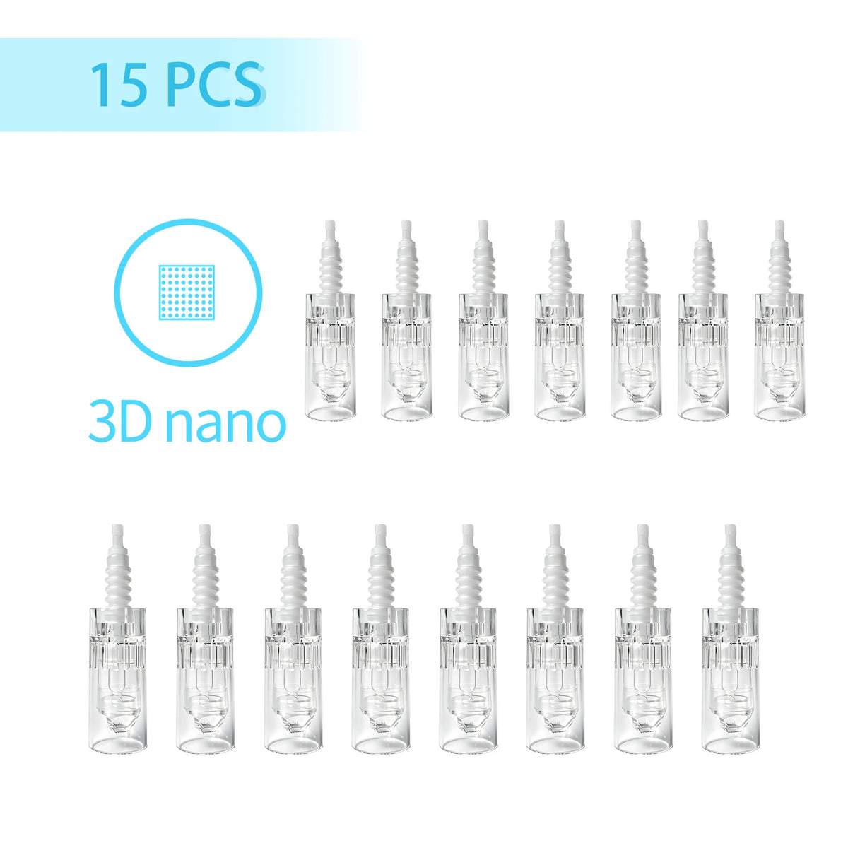 15Pcs Dr Pen Microneedle Cartridge Use for N2/M5/M7/E30, 9/12/24/36/42Pin&Round/Square Nano Use for Facial Needle Length 0.25mm