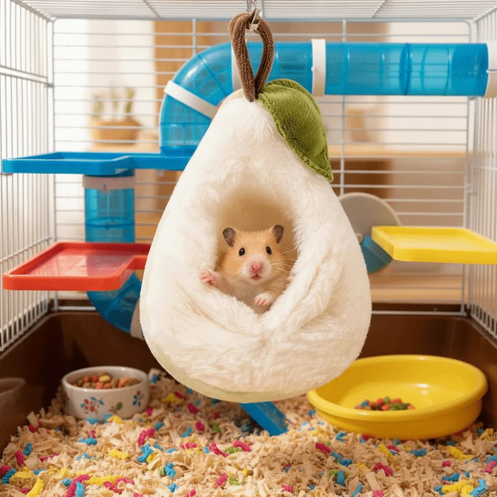Hamster Cage Plush Hamster Hammock Warm Soft Winter Pet Nest Pear-Shaped Comfortable Sugar Glider Hideout Cage Decoration