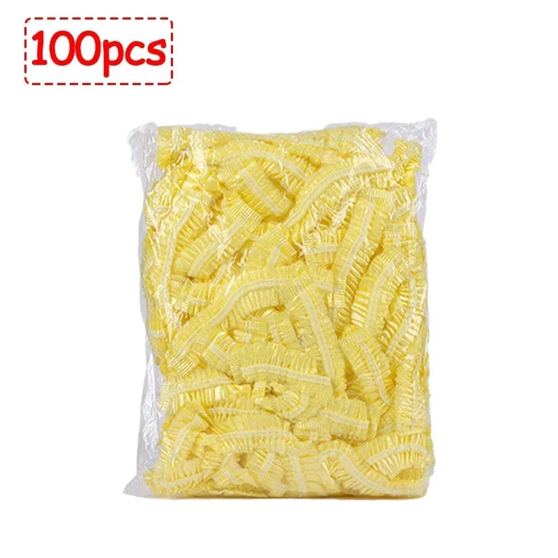 50/100/200pcs Disposable Shower Cap Elastic Plastic Wrap Covers Food Non-woven Bath Hat Waterproof Shower Cap Kitchen Products
