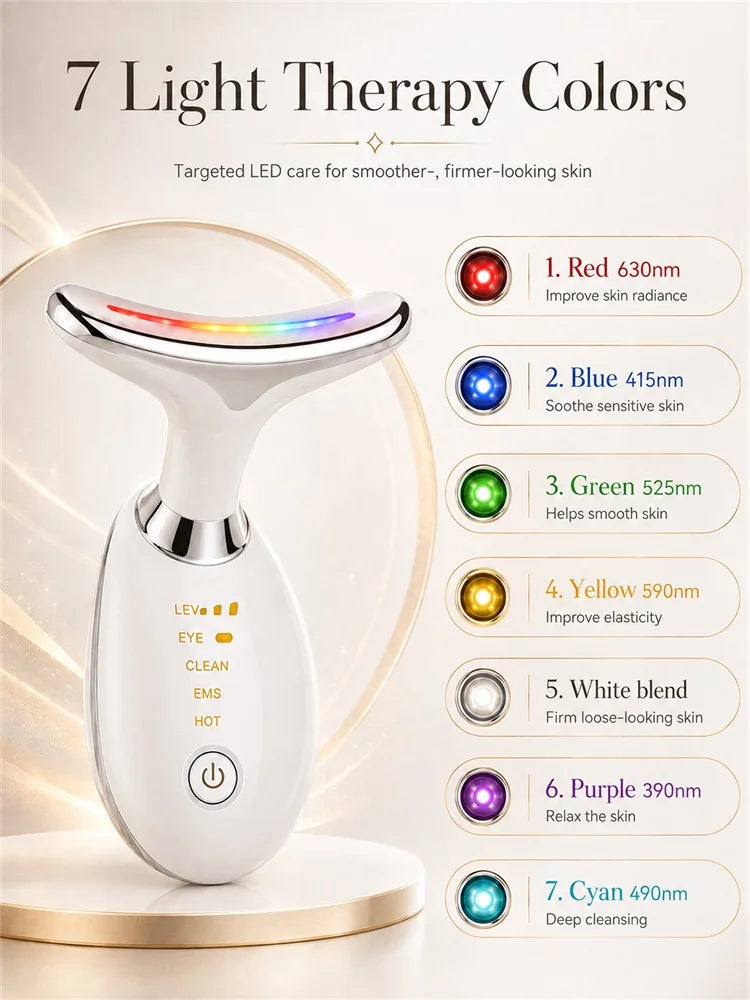 Neck Face Lifting Device, Lifting Device Face for Double Chin & Neck Firming, EMS Microcurrent, 7 Color LED Therapy Beauty Tools