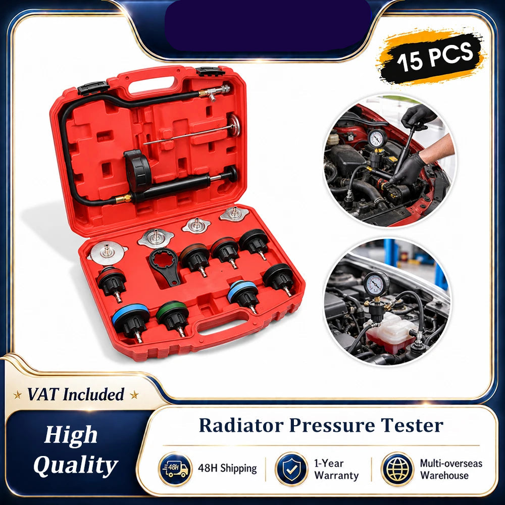 13Pcs Universal Radiator Pressure Tester and Pieces Radiator Pressure Tester With Coolant Replacement System Water Tank Detection Tool For Test The Leakage In The Radiator System, Replace The Coolant And Remove Air Bub