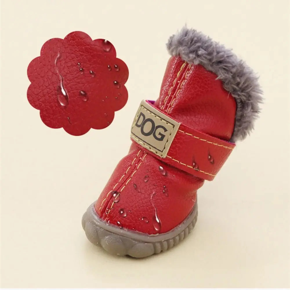 Soft Pet Snow Boots Puppy Rain and Snow Boots Warm Non-Slip Winter Dog Shoes Waterproof Plush/PU 4-Piece Set