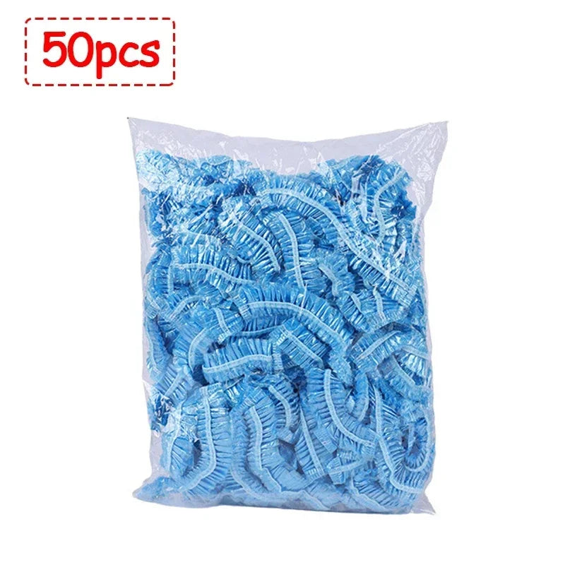 50/100/200pcs Disposable Shower Cap Elastic Plastic Wrap Covers Food Non-woven Bath Hat Waterproof Shower Cap Kitchen Products