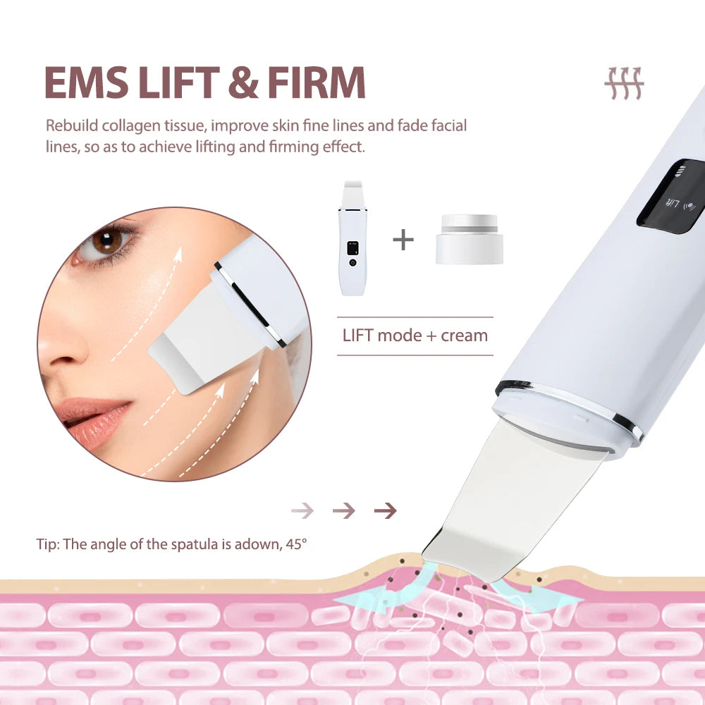 Ultrasonic Skin Scrubber EMS Deep Vibrate 4 Mode Facial Cleaner Shovel Face Scrubber Peeling Black Head Remover Facial Massager