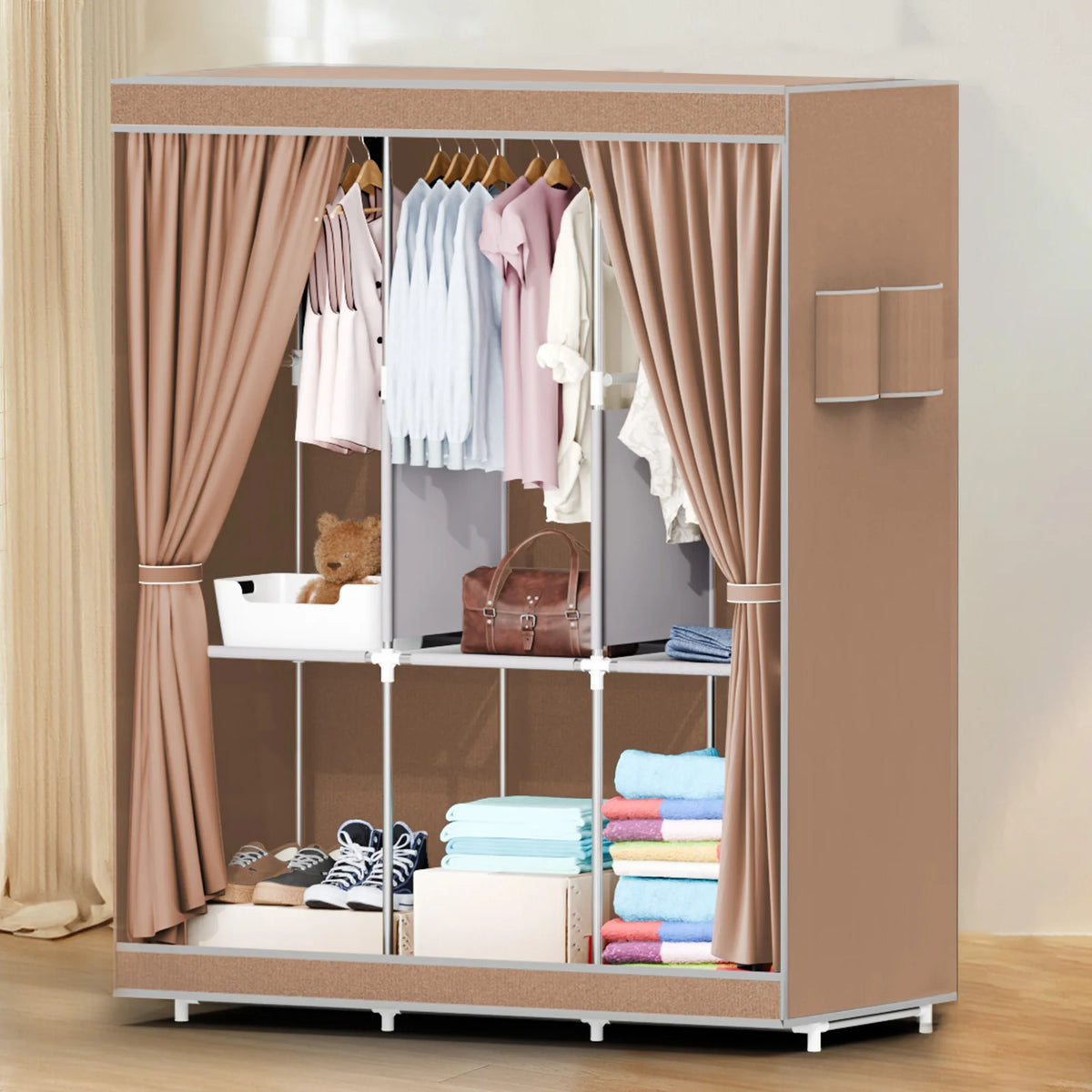 51-Inch Portable Closet Wardrobe 16mm Thick Pipe Clothing Storage Rack Organizer Non-Woven Fabric Cover for Bedroom Clothes Rail