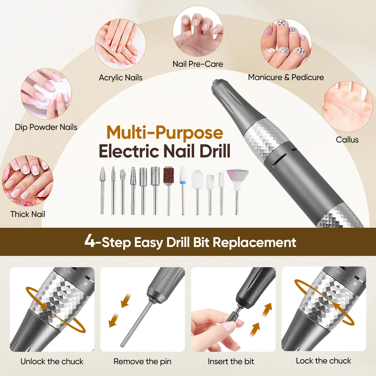 Electric Nail Drill 50W 40000RPM Professional Manicure Machine Portable Nails Sander Nail Salon Polisher Equipment Tools