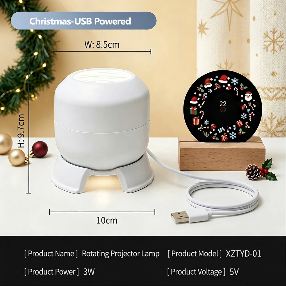 Christmas Projector Lamp Rotating LED Projector Light Adjustable Brightness Holiday Decoration Lamp for Bedroom Party Xmas Gift