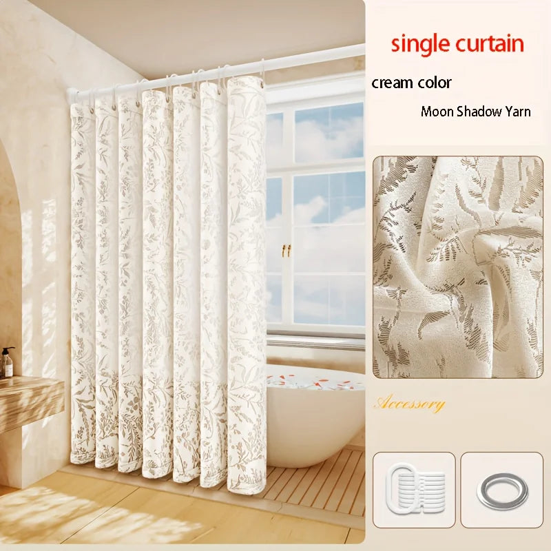Modern Jacquard Shower Curtain, Featuring Hollow Relief Embroidery of Moonlit Branches, Made from High-Quality Thickened Fabric