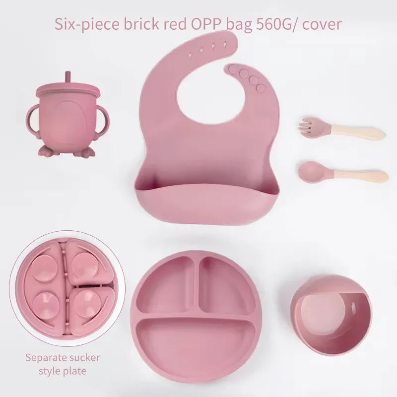 6 PCS Baby Meal Set Silicone Children's Meal Training Cutlery Set