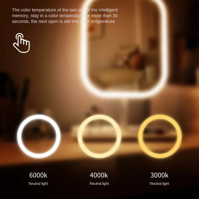 Unique Designer Vanity Mirror Three ColorsLEDLight Makeup Mirror Touch Control Desktop Mirror Bedroom Dressing Mirror