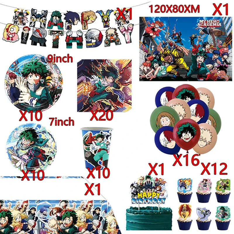 My Hero Academia Birthday Party Decoration Disposable Tableware Cup Plate Balloon Backdrop Banner Kid Favor Baby Shower Supplies