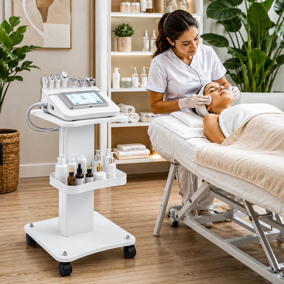 Beauty Salon Trolley Stand 3 Tier Salon Trolley White Beauty Machine Stand 360° Silent Wheels Easy Moving For Facial Beauty Clinic Esthetician Working Cart