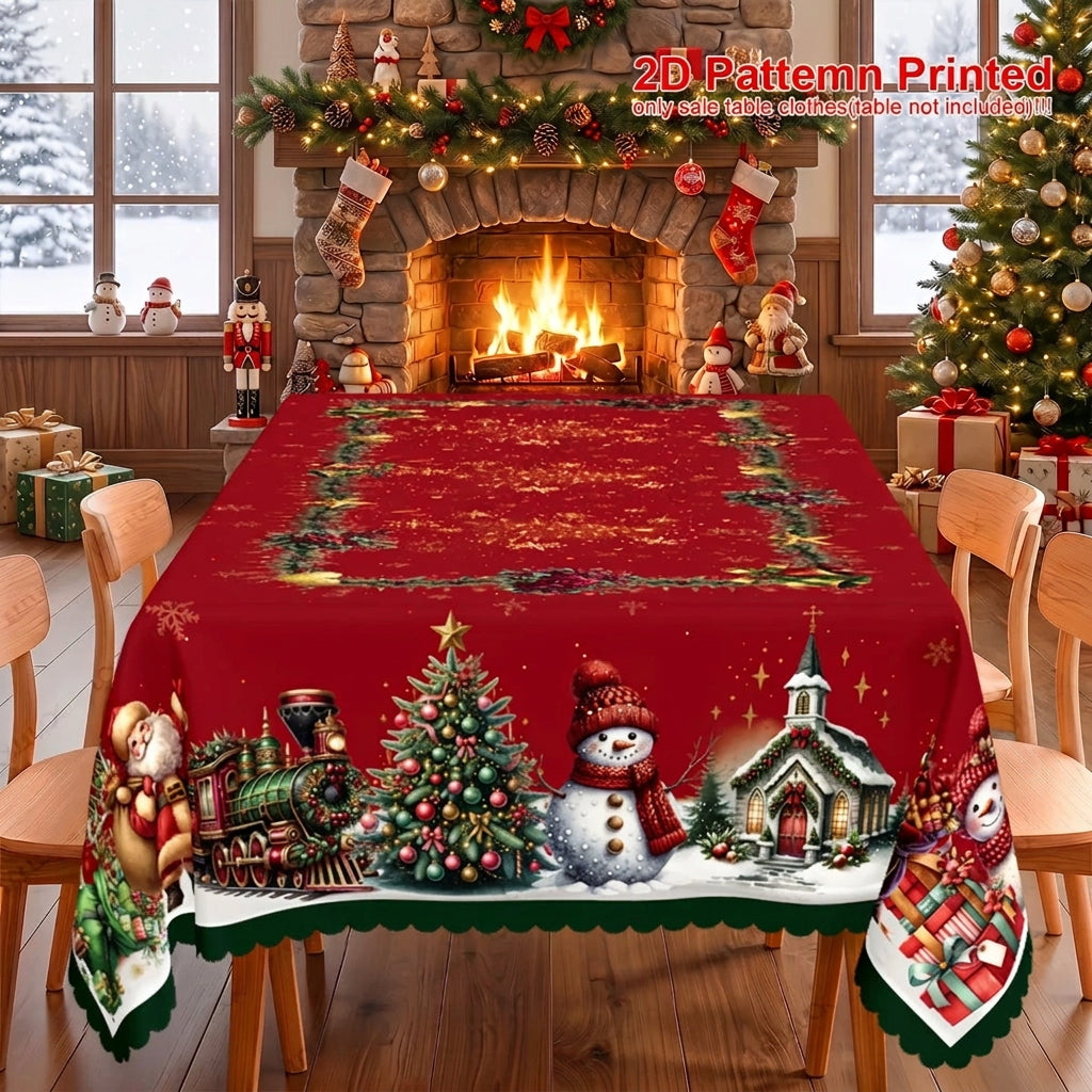 1 piece, Merry Christmas themed party tablecloth, Santa snowman Christmas tree floral design print