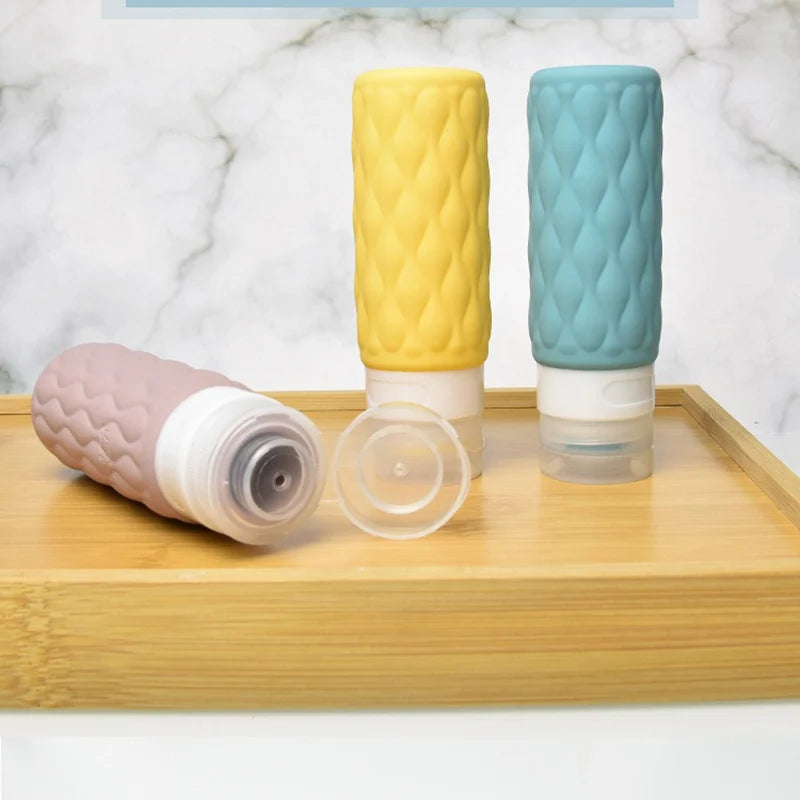 4pcs 100ml Silicone Travel Bottles Set for Toiletries Leak Squeezable for Cosmetic Shampoo Cream Conditioner Lotion Soap