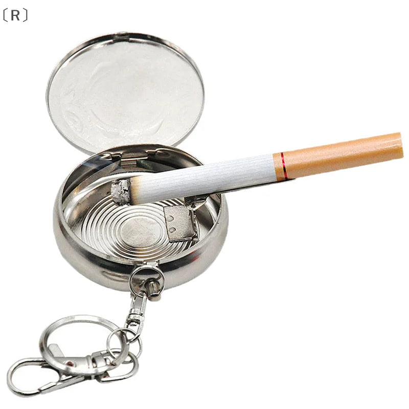 〔R〕Car Keychain Ashtray Stainless Steel Portable with Lid No Smell Spill Proof for Vehicle Travel〔Winter2〕