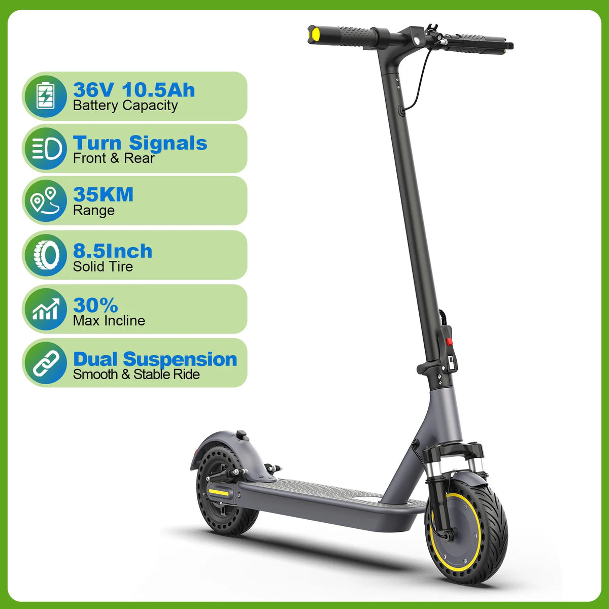 R70Plus Electric Scooter for Adults 36V10.5Ah High-Capacity Battery 35KM Long Range Powerful Motor Dual Suspension Turn Signals 8.5Inch Foldable EScooter