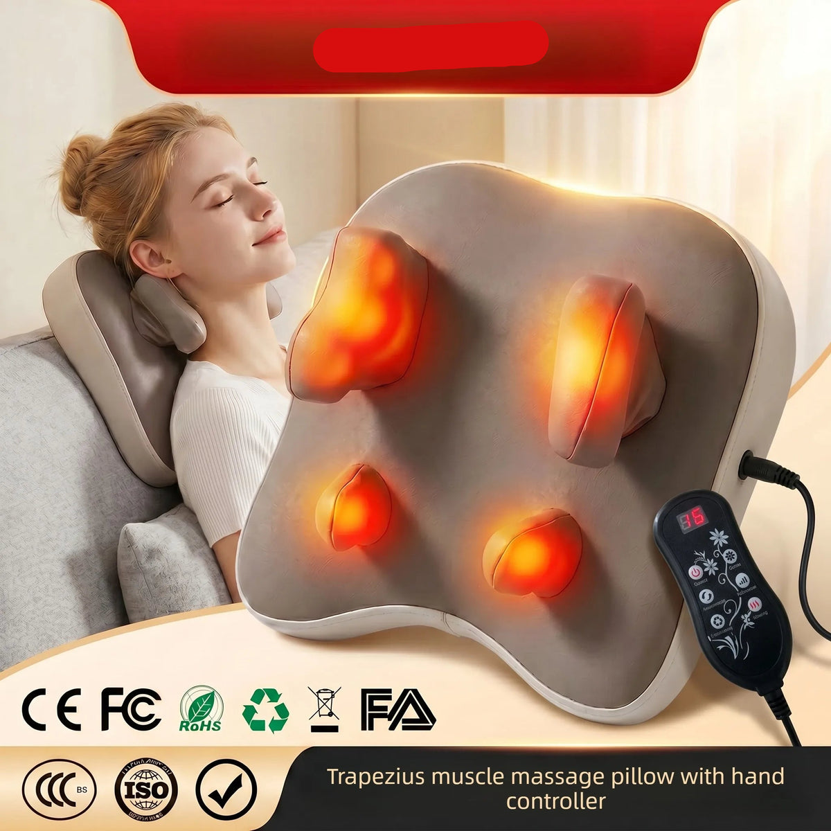 Trapezius Electric Massage Pillow Wireless Car And Home Massager Heating Waist Neck Leg Cervical Shiatsu Kneading