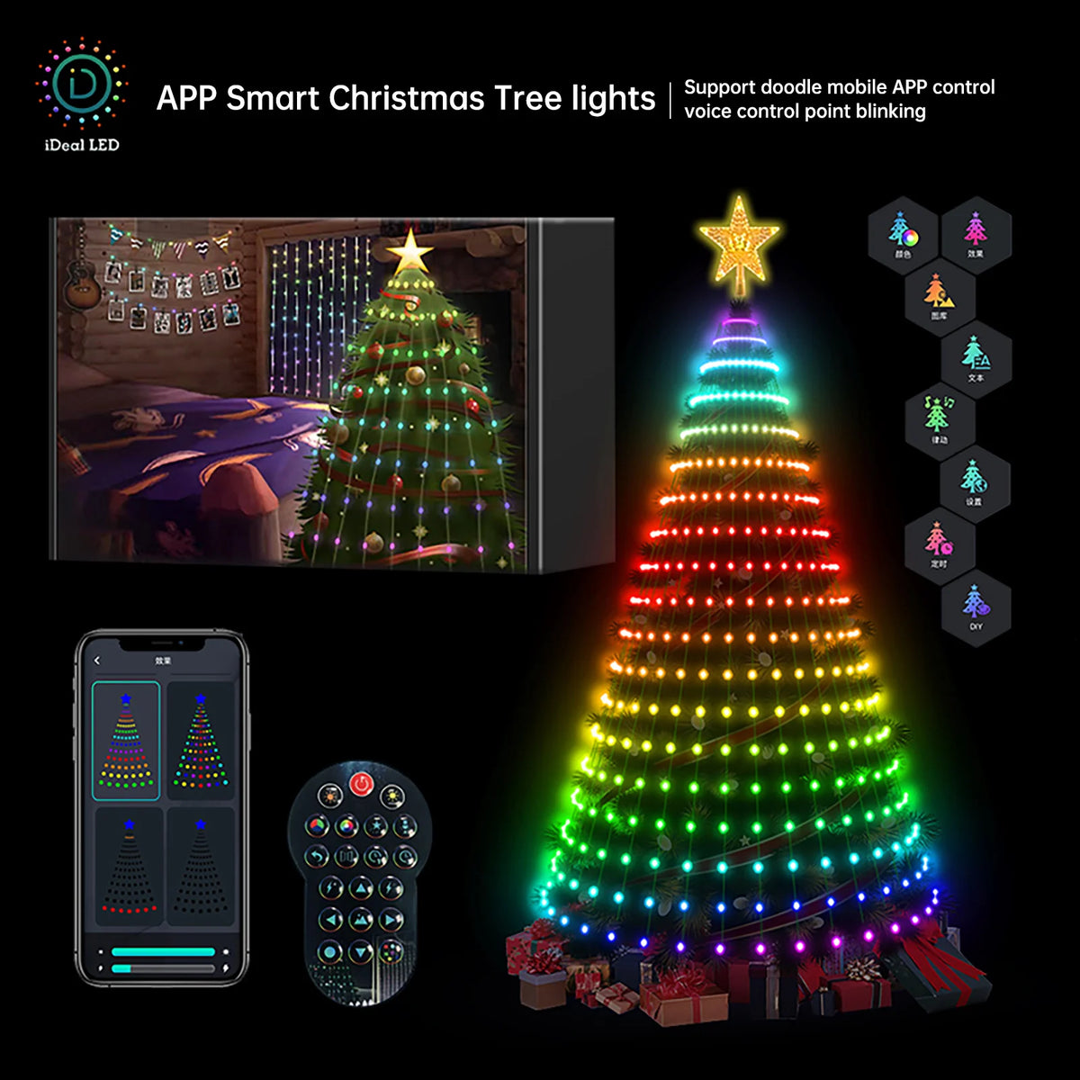 Smart Christmas Tree Lights Fairy LED Lights with Star Topper DIY Color Changing App Remote for Christmas Tree Decor 400LEDs