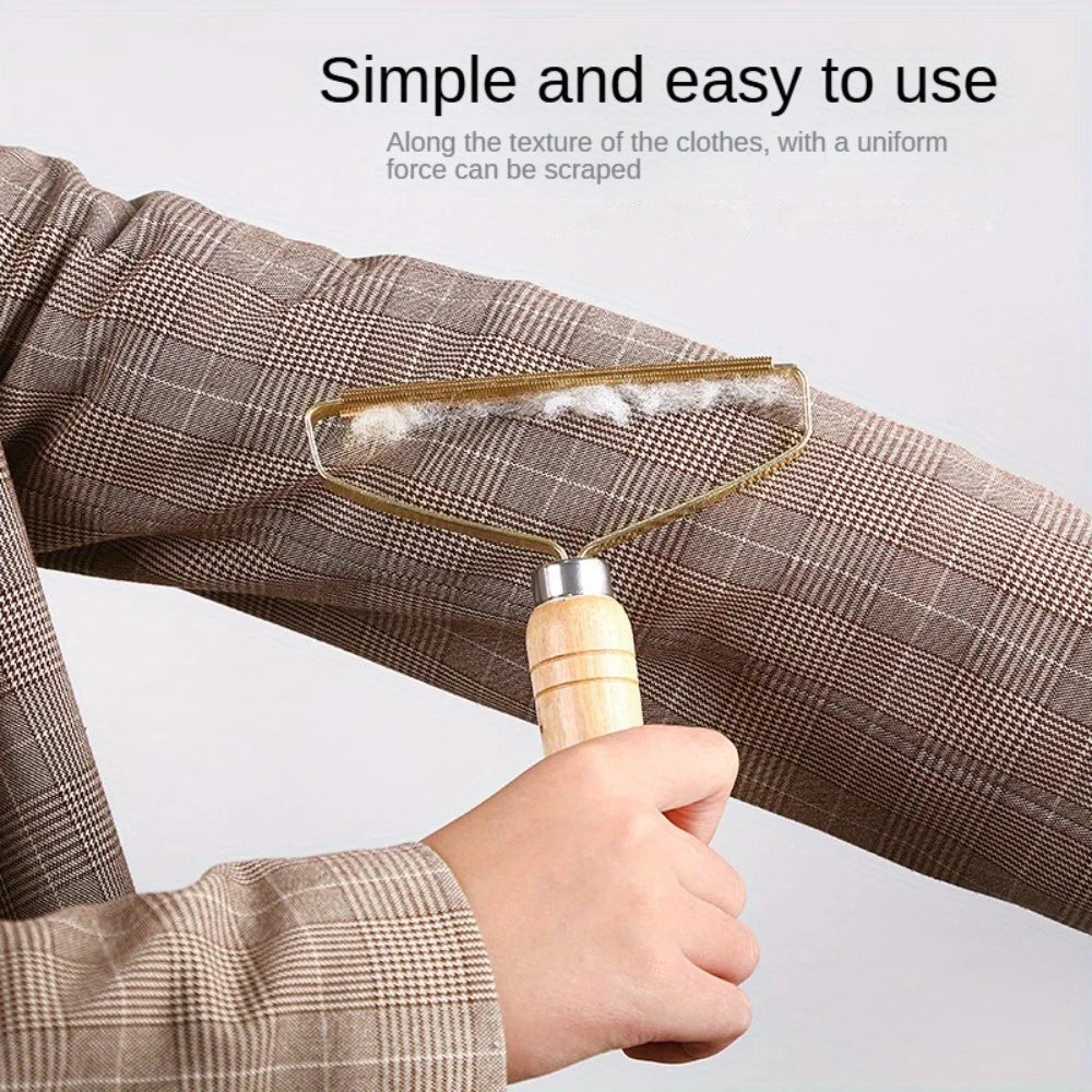 Reusable Metal Lint Remover Tool Durable Pet Hair Remover Tool with Wooden Handle Portable Fabric Shaver Fuzz Cleaner for Clothe