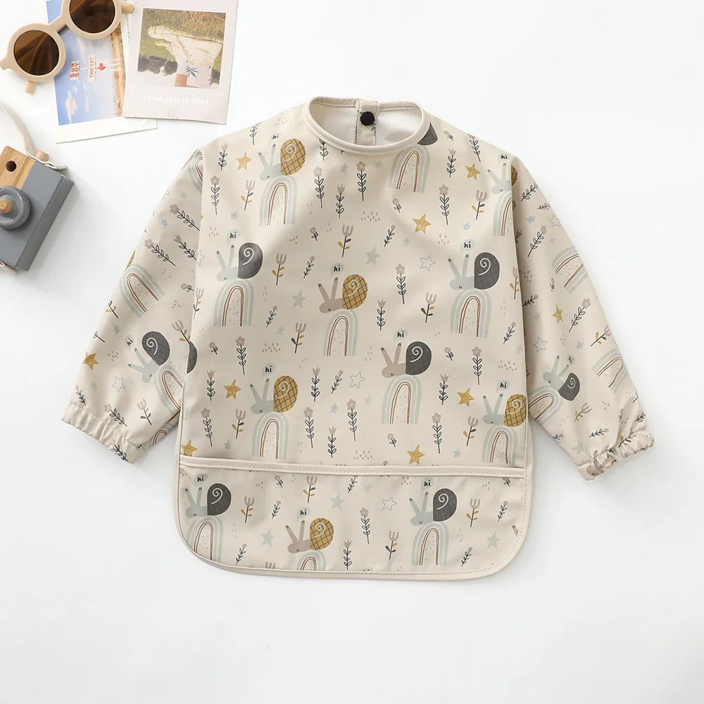 Erduo Newborn Baby Waterproof Feeding Bibs Soft Fabric Infant Apron Long Sleeve School Feeding Bib Eating Accessories