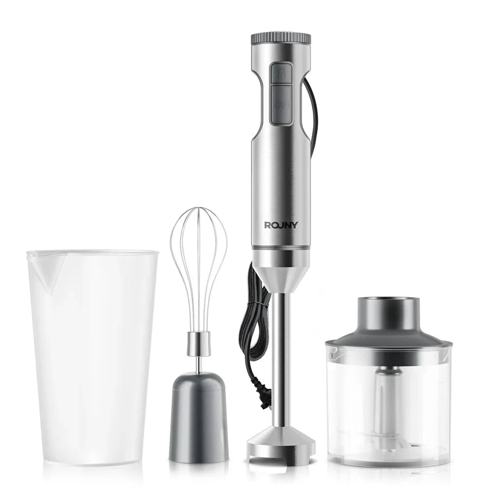 Powerful Immersion Blender,4-in-1 Stainless Steel Stick Baby Food Mixer,700ml Mixing Beaker,500ml Processor,Whisk, MAX 1200W