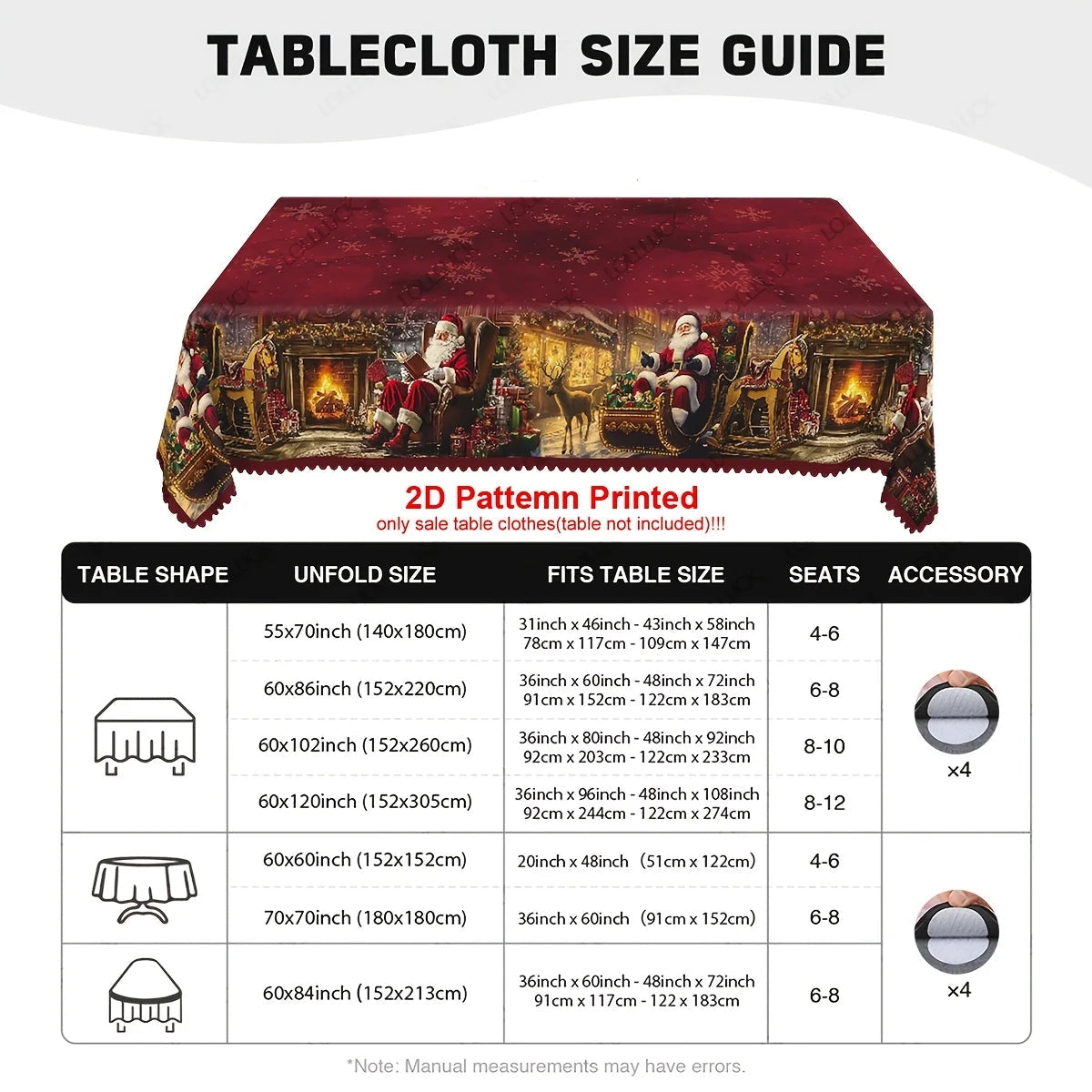 1 piece, Merry Christmas themed party tablecloth, red Santa reindeer snowflake design print