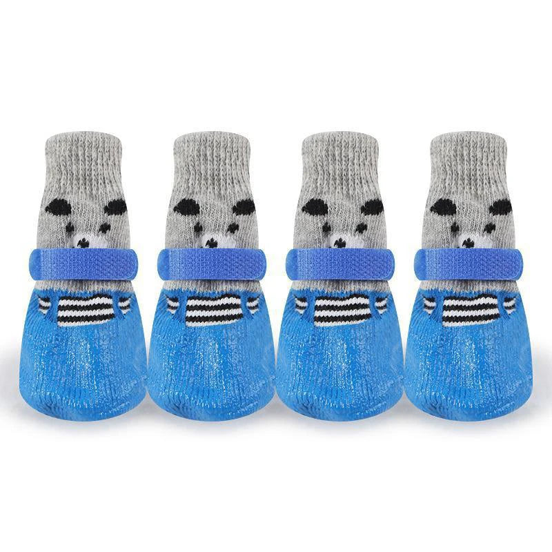 Autumn Winter Pet Dog Shoes Socks Waterproof Cat Dog Rubber Socks Non-slip Dog Rain Snow Boots Socks Dog Knitting Warm Socks