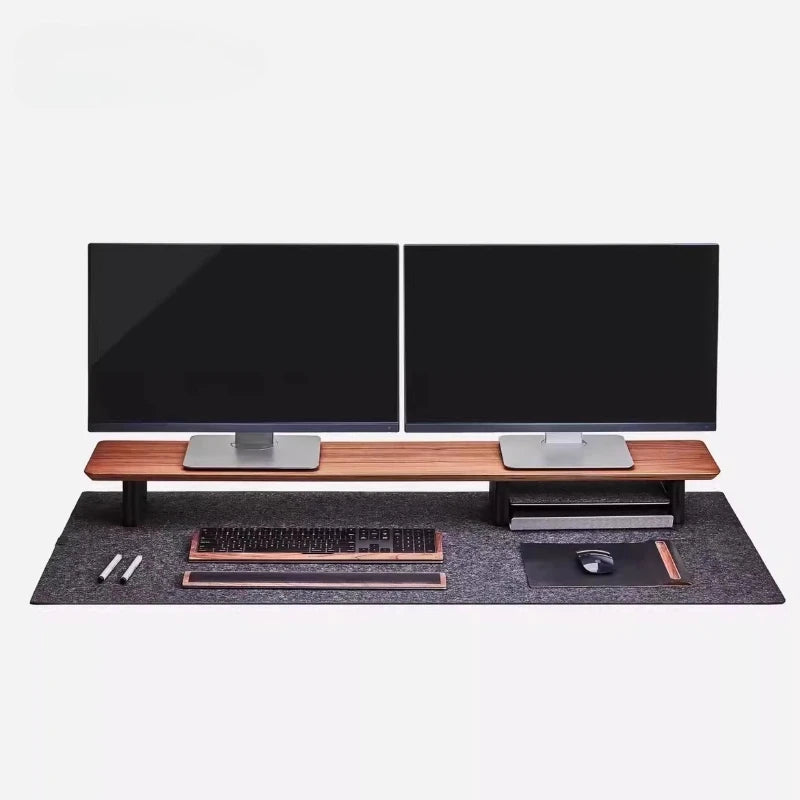 Premium Black Walnut Wood Monitor Stand Office Riser for Computer Screen Extra Long Laptop Rack Desktop Management Storage Shelf