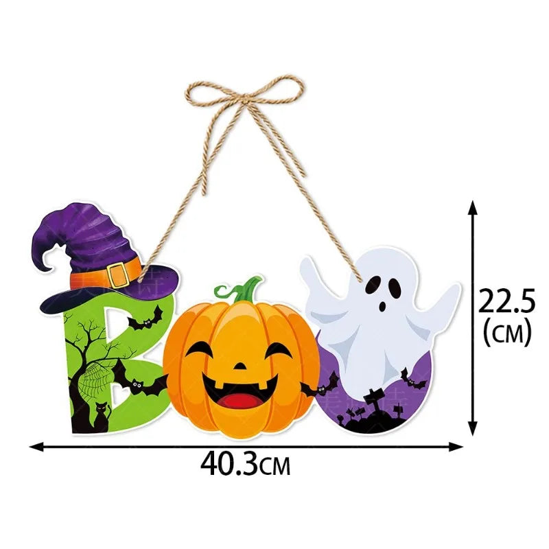 Halloween Party Door Decorations Horror Pumpkin Ghost Bat Hanging Pendent Paper Sign for Home Halloween Festival Party