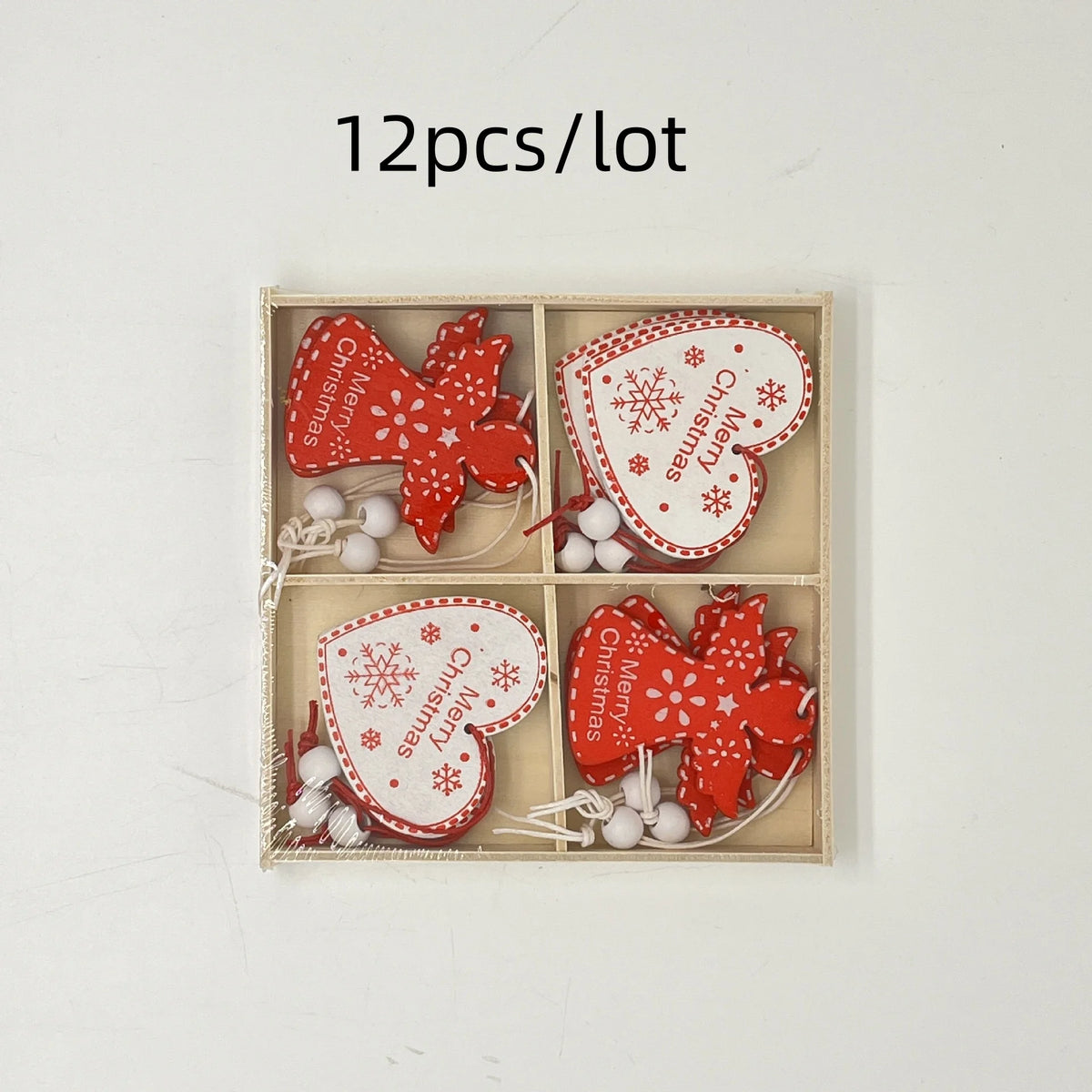 12Pcs/lot Merry Christmas Tree Decoration Wooden Hanging Pendant elk bells snowflake Xmas Ornaments New Year Home Decor Gifts
