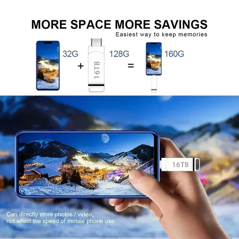 16TB Flash Drive USB 3.2 High Speed 2TB USB Transfer Type-C 2-In-1 8TB OTG Pendrive Waterproof Flash Drive For Computer Storage
