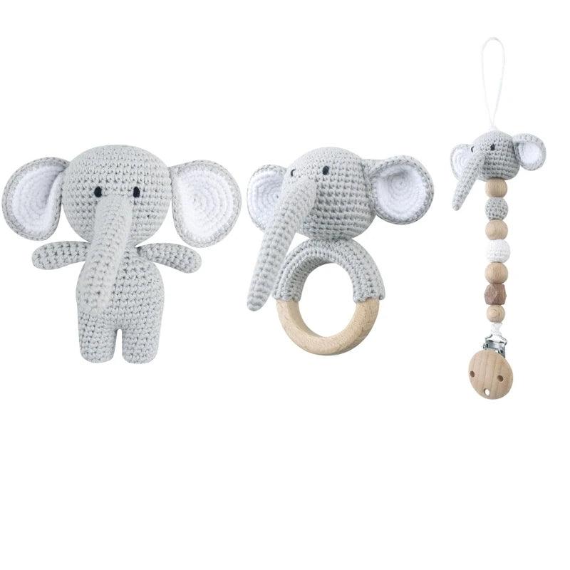 Crochet Koala Pacifier Clip, Handbell Rattle, Teether Doll, Pacifier Chain Clip Set, Cartoon Teething Toy