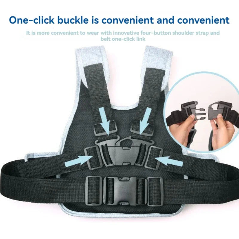Cintura di sicurezza per moto per bambini con borsa, spallacci regolabili e traspiranti, cintura di sicurezza per sedile moto per bambini