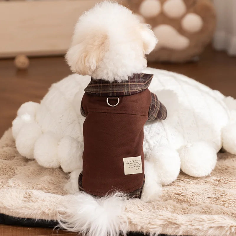 Autumn and Winter Pet Plaid Couple Outfit Thin Dress Hoodie Cat Teddy Jacket Dog Dresses for Small Dogs Puppy Clothes