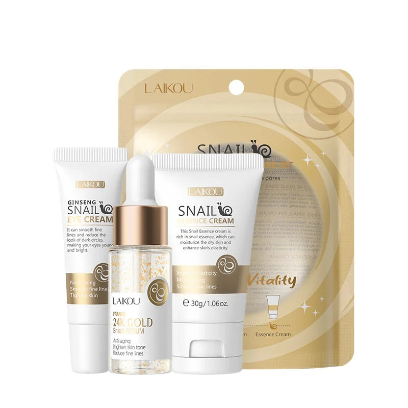 LAIKOU Vitamin C Skin Care Sets 3pcs Face Cream Serum Eye Cream Moisturizing Anti-Wrinkle Facial Care Kit