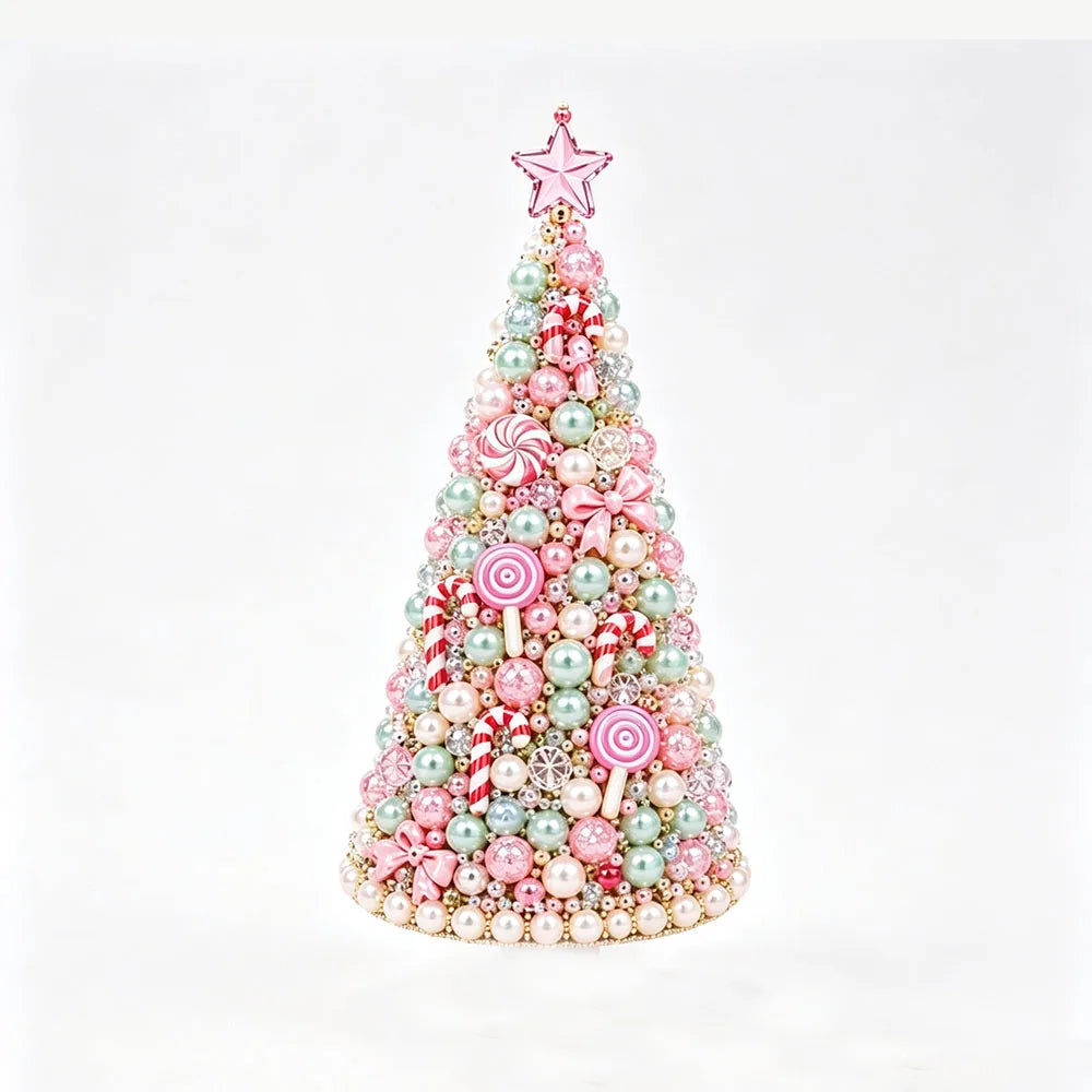 DIY Beaded Christmas Tree Craft Kit Crystal Bead Mini Tree with Angel Topper, Handmade Holiday Tabletop Decor for Home Christma