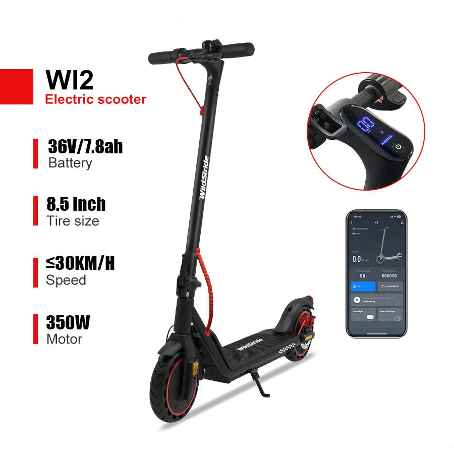 Wildstride WI2 Electric Scooter 36V 7.8Ah 350W Motor 25KM Long Range 8.5Inch Solid Tires Foldable Smart APP EScooter