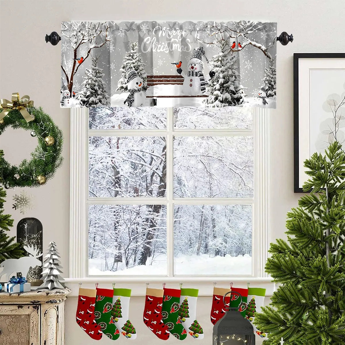 Christmas Short Curtain Merry Cristmas Decoration for Home. Xmas Ornament Navidad New Year Gift for Kitchen Living Room