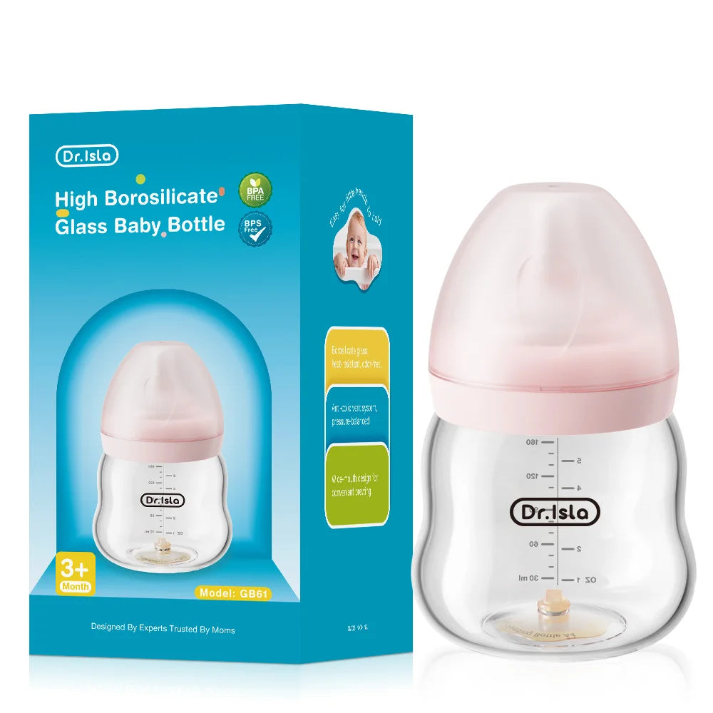 Newborn Feeding Glass Bottles 80/160/240ml High Borosilicate Wide-neck Anti-colic Baby Bottle with Clear Scale GB61