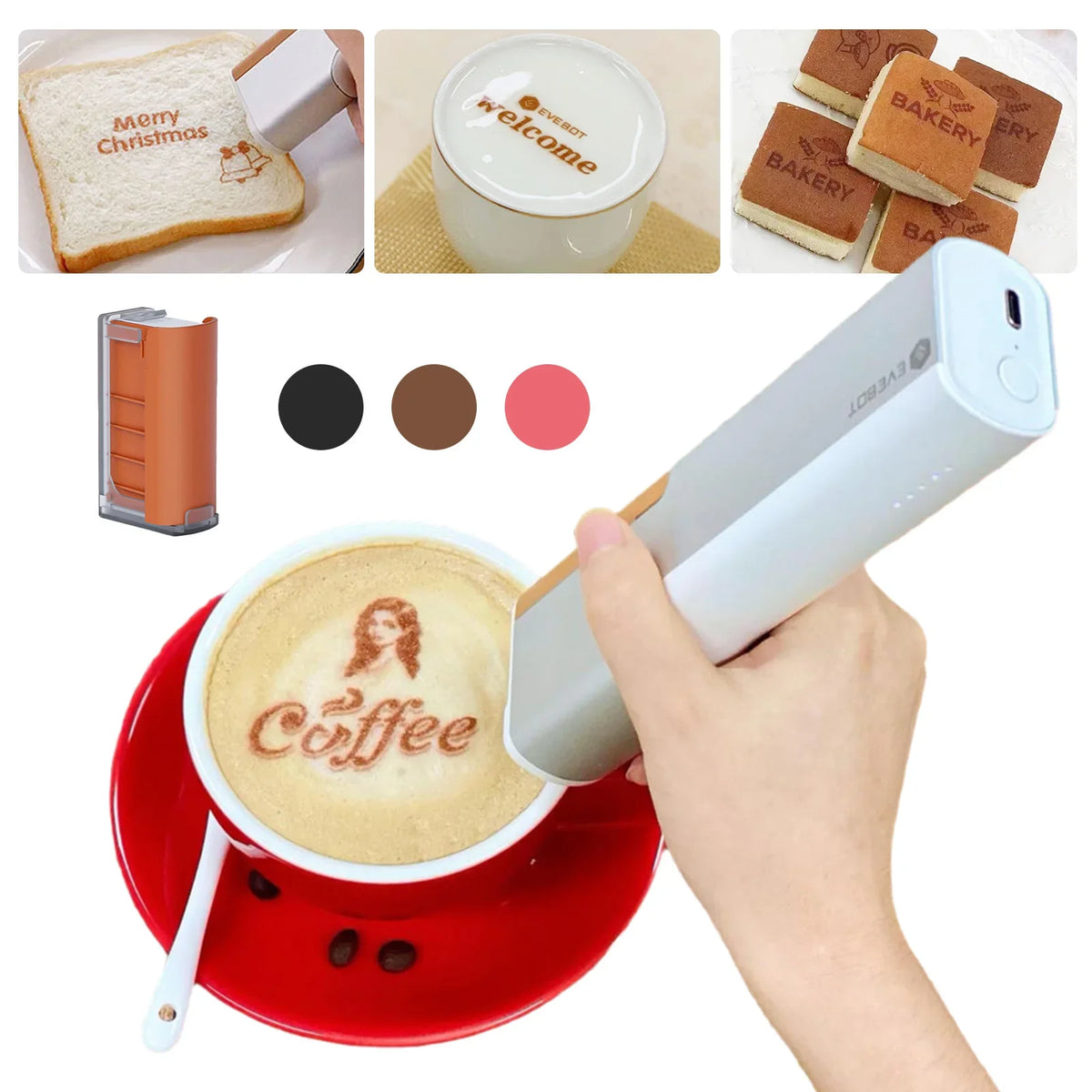 Coffee Latte Inkjet Printer Handheld EVEBOT Printpen Print Art Coffee/Cake/Bread/Yogurt/fruit/Macaron Mini Printer