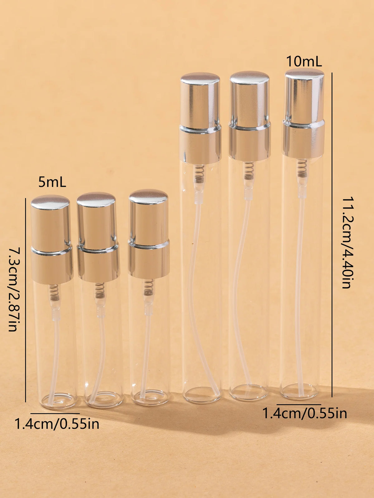 50pcs 5ml10ml Aluminum Half-Cover Spray Head Transparent Glass Perfume Bottle Spray Bottle Mini Travel Size Makeup Tools