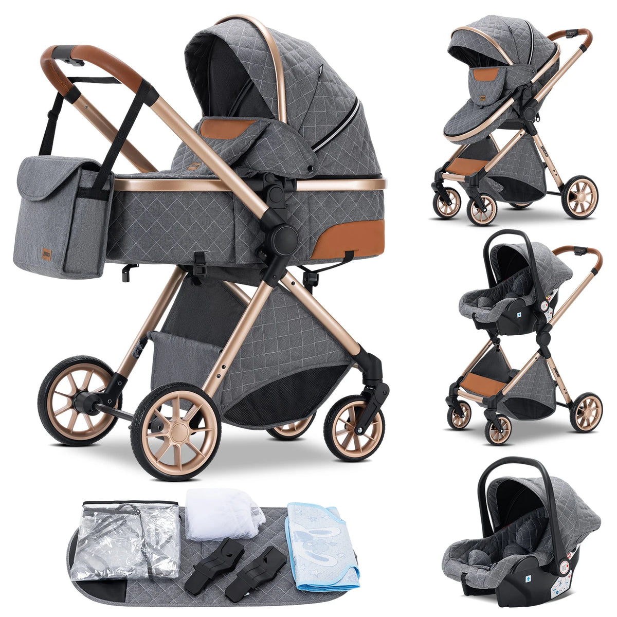 Newest 3 in 1 Baby Stroller Portable Travel Baby Carriage Folding Prams Aluminum Frame High Landscape Car for Newborn Baby